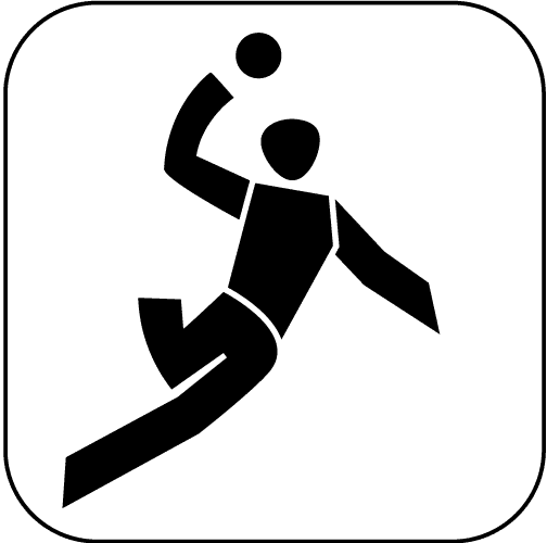 Schwarzes Piktogramm eines Handballspielers, der einen Ball wirft.