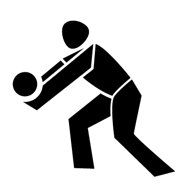 Minimalistische schwarze Silhouette einer Volleyball spielenden Person in Abwehrhaltung auf weßiem Hintergrund.